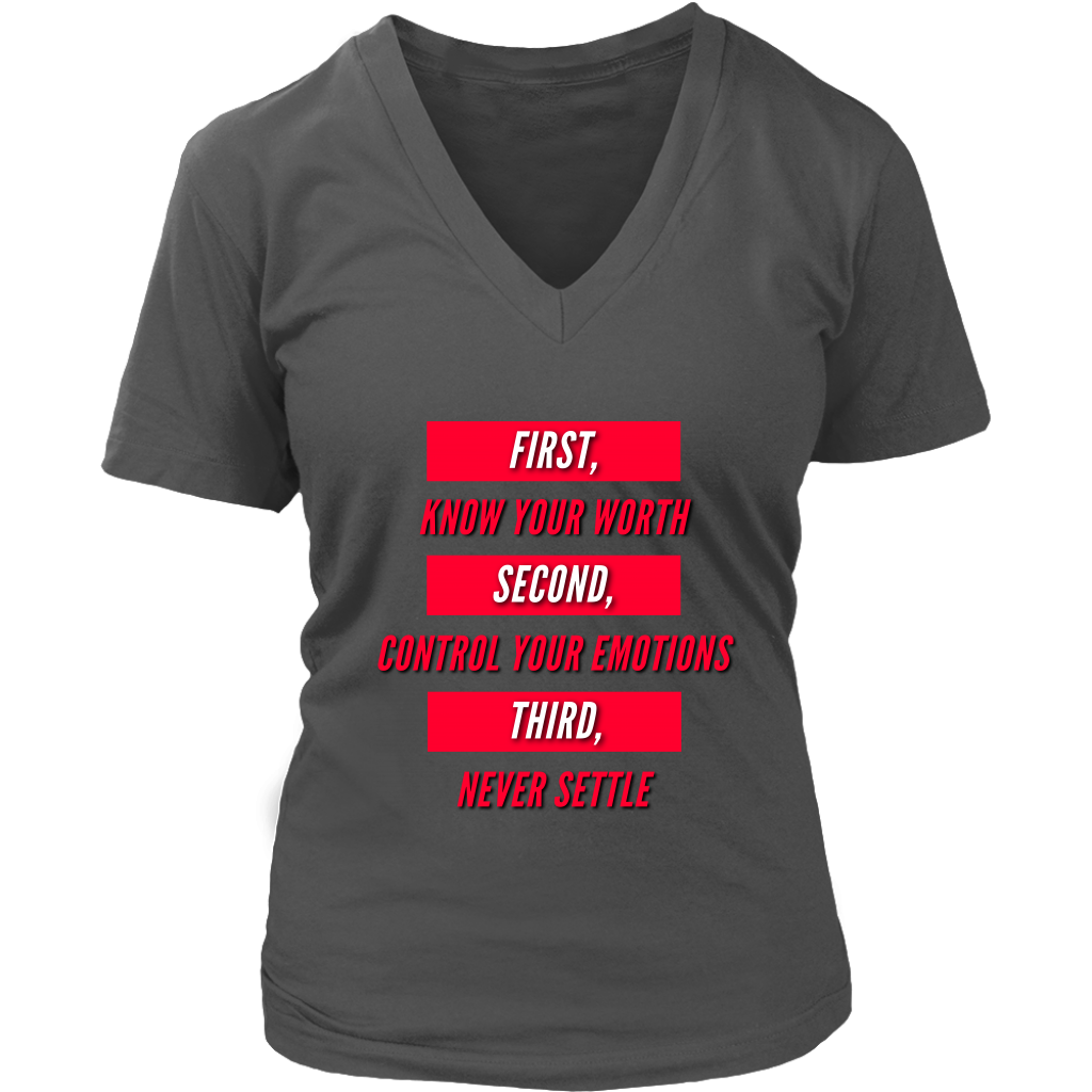 First Know Your Worth, Second Control Your Emotions, Third Never Settle Unisex T-Shirt