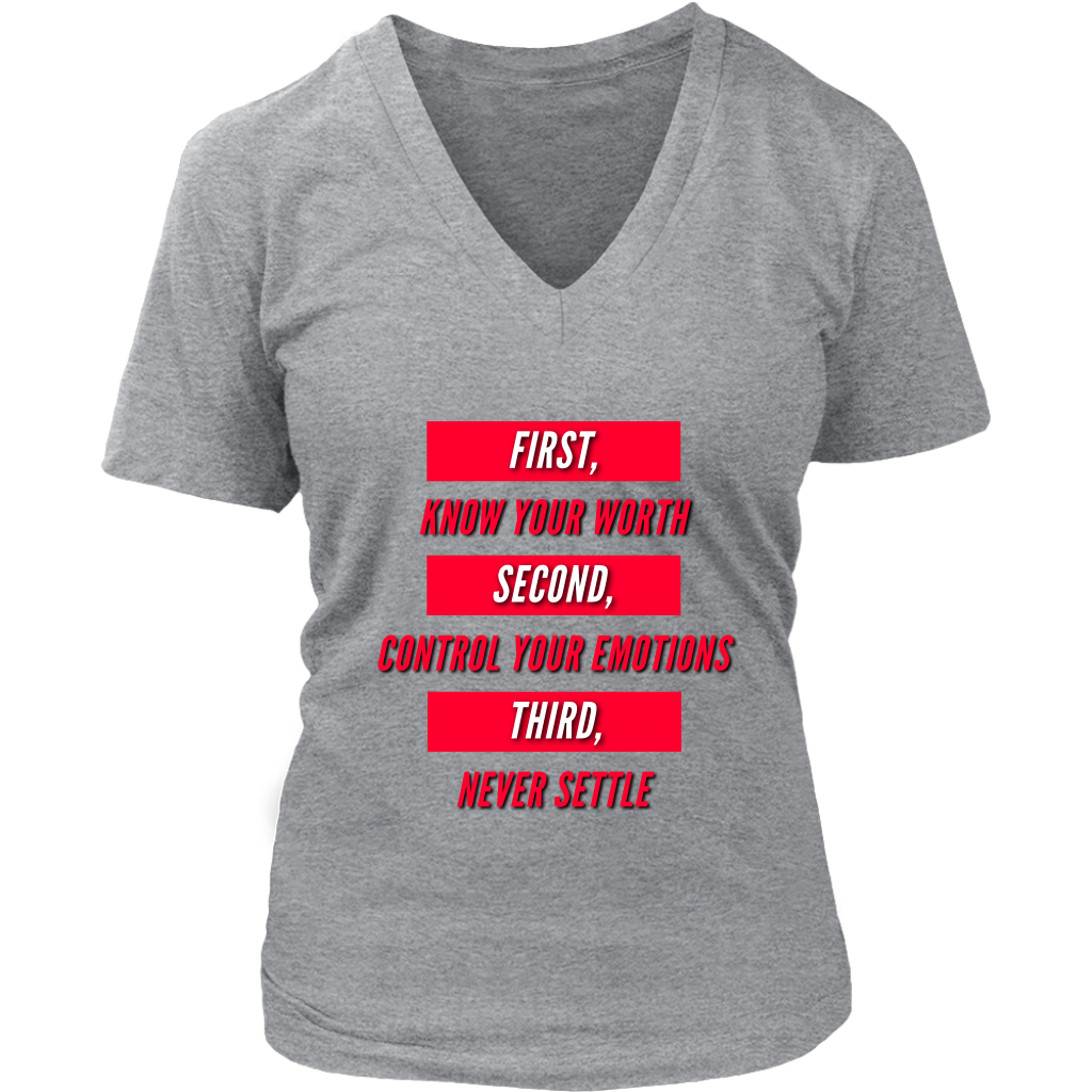 First Know Your Worth, Second Control Your Emotions, Third Never Settle Unisex T-Shirt